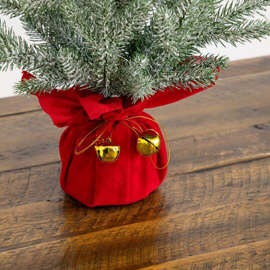 Nearly Natural 18" Unlit Artificial Flocked Christmas Tree with Wrapped Velvet Base & Gold Bells, 2ct.